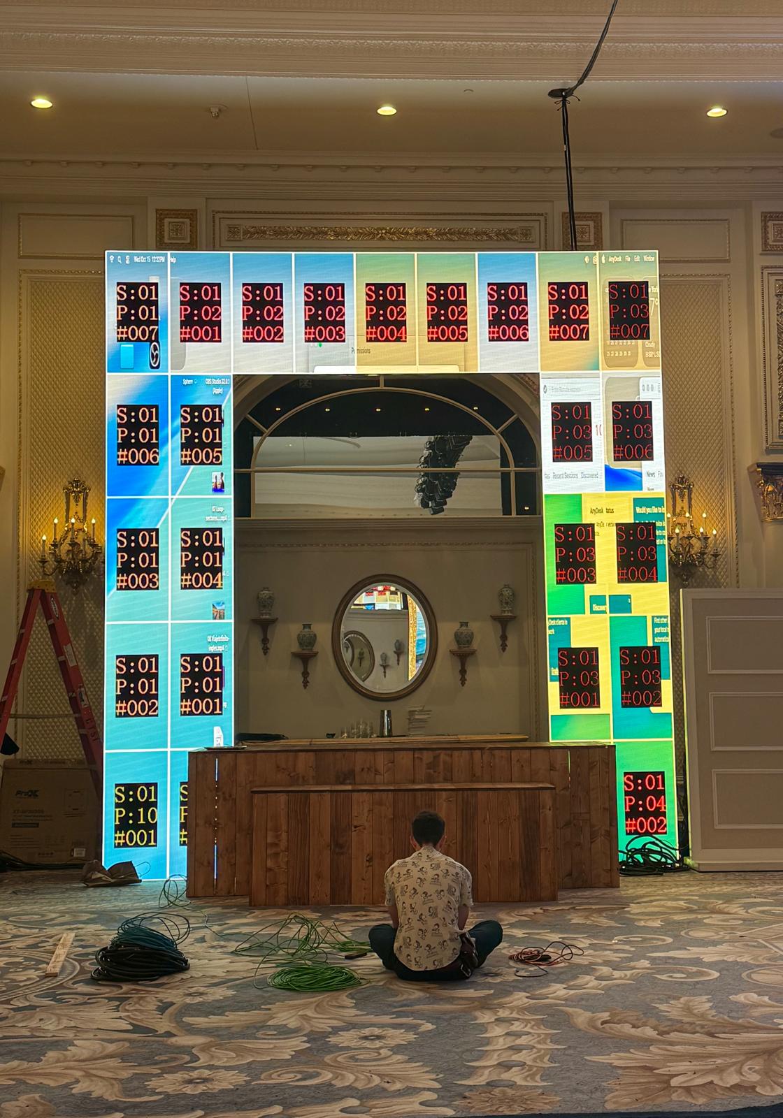 LED bar surround under test during load-in for the Kuwait Banking Association reception at the Waldorf Astoria DC