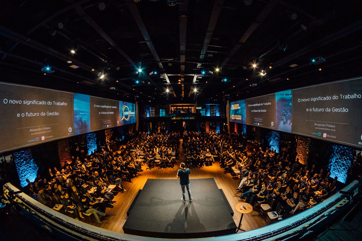 Custom staging and scenic design at a large-scale corporate event